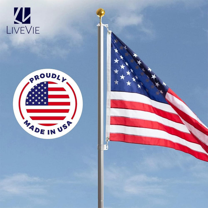 LIVEVIE Iconic Flag Pole Timeless Tradition &amp; Craftsmanship, Rust-Free Aluminum, Elegant Design, Complete Kit, Traditional Sectional, Rope System, 21-ft Length, Withstands Winds up to 130 MPH