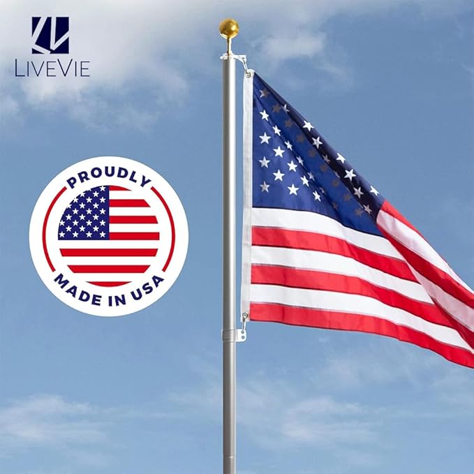 LIVEVIE Heavy Duty 21ft Guardian Flagpole Kit - Dual Flag, 360? Swivel, Wind-Resistant to 130 MPH, Durable &amp; Versatile for American Flag, Easy Installation, Complete Set