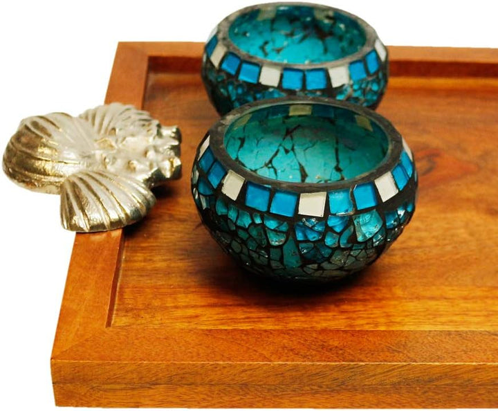 Blue Moon Glass Ball Votive Candle Holders for Indoor/Outdoor Events, Parties, and Weddings - Set of 2, 4-inch Each (Large)