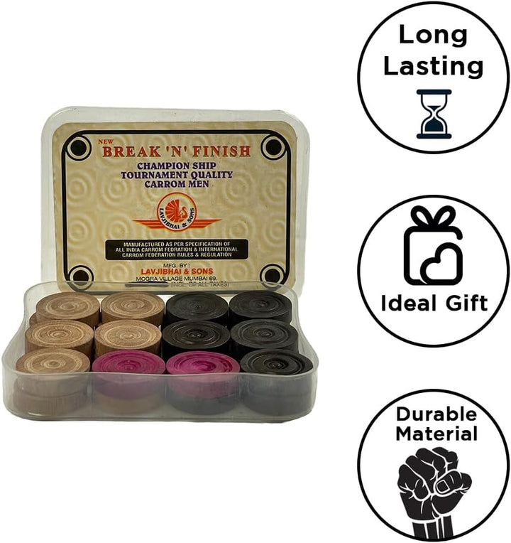 Professional Wooden Carrom Coin Set: International Federation Approved, Premium Quality Construction for Professional-Level Gameplay 24-Piece Set for Club Competitions and Home Entertainment