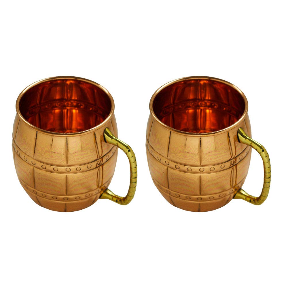 LIVEVIE Moscow Mule Mug Handcrafted Barrel Style with Embelished Handles for Cocktails and Drinks 16oz-(Set of 2), Large, Copper