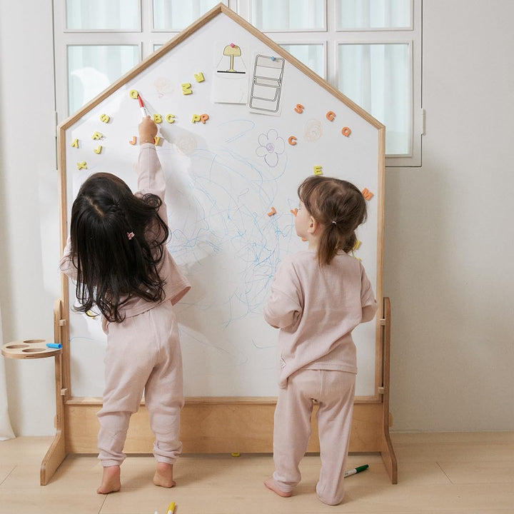 Comme Moi Double-Sided Drawing Board - Art Easel for Kids, Chalkboard &amp; Magnetic Whiteboard, Pizarras para Ni?os, (Natural Wood, Premium Birch), (Made in Korea), Ideal for Toddlers and Classroom Use