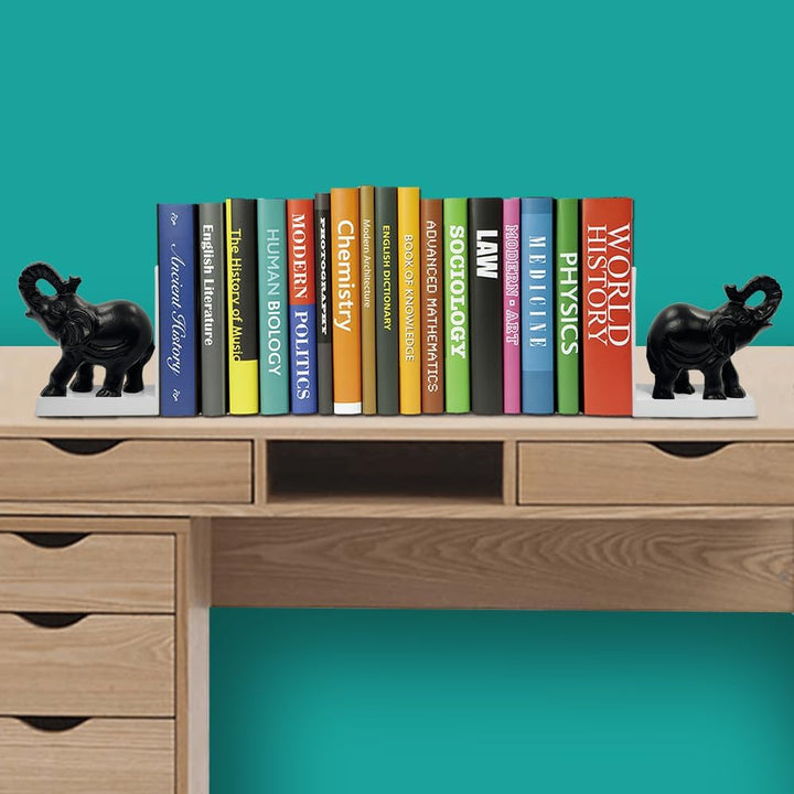 Elephant Figure Decorative Bookend Non Skid Bookend Heavy Duty Black Finish Antique Rough Finish Perfect for Office Library Living RoomKeep Books, Movies, Magazines, Video Games