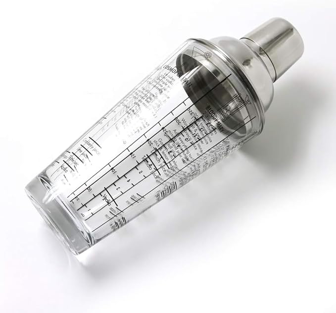 Premium Glass Bottom Cocktail Shaker with Stainless Steel Top - Professional Quality, Built-in Recipes, Perfect Size, Unique Gift, Hand Wash Jigger