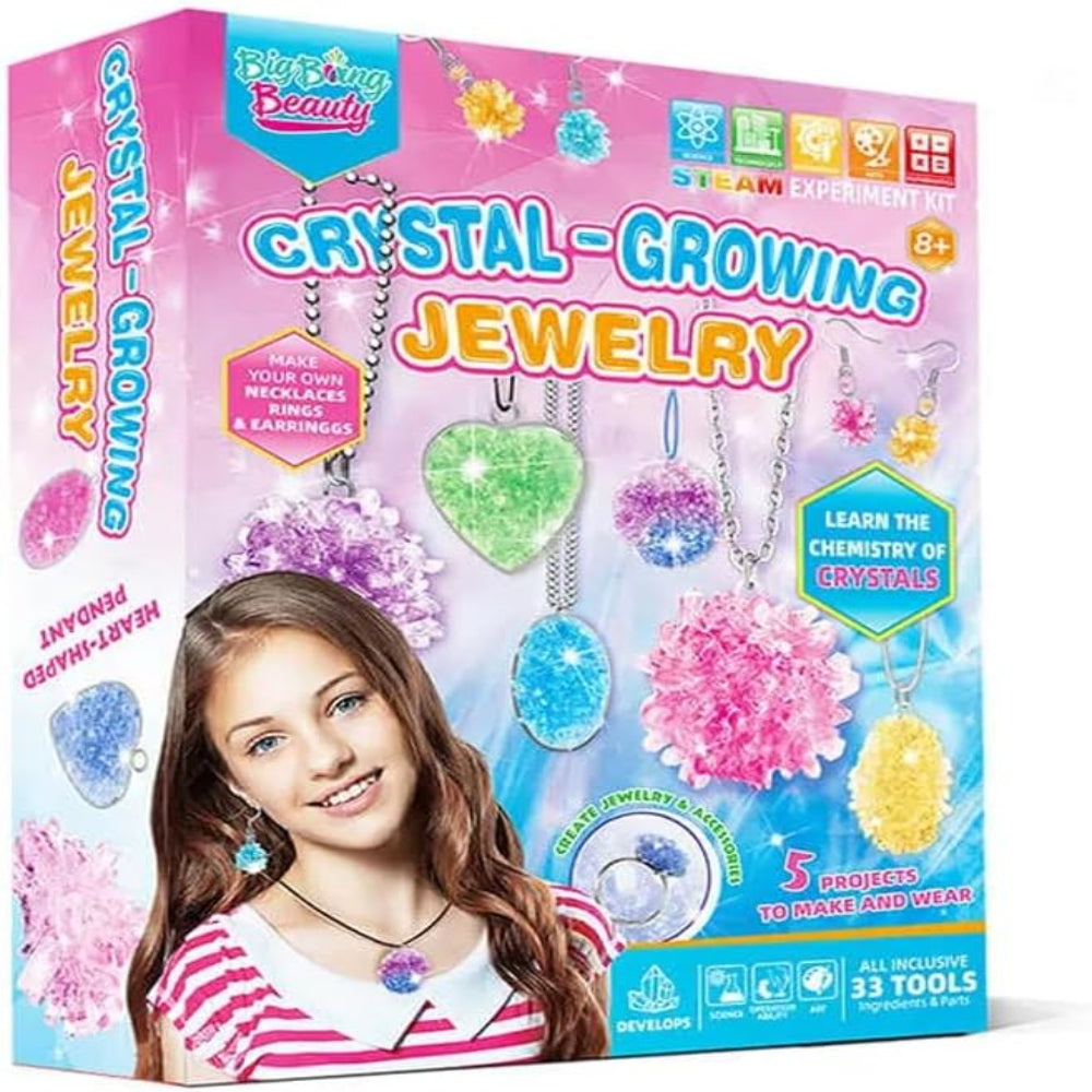 LIVEVIE Crystal Growing Jewelry Kit, Create 6 Jewelry Pieces for Kids - DIY Sparkling Pendants, Necklaces &amp; Earrings Educational Science Kit for Hands-On Learning &amp; Creativity