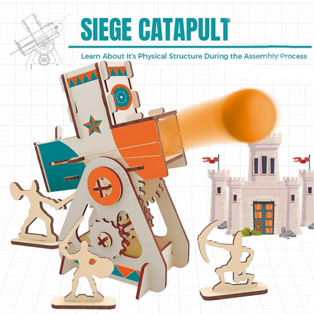 LIVEVIE Wooden Siege Catapult Kit for Kids ? STEM Learning Toy for Engineering, Simple Machines, Safe Interactive Assembly and Play