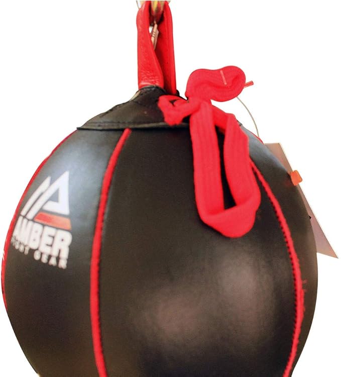 Amber Fight Gear Boxing MMA Muay Thai Fitness Workout Training Leather Punching Floor to Ceiling Speed Dodge Ball Double End Bag Professional with Bungee Cords Large Size