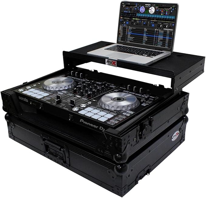 ProX Live Performance Gear XS-DDJSR2LTBL LED ATA Flight Case For Pioneer DDJ-SR2 DJ Controller with Laptop Shelf and LED - Black