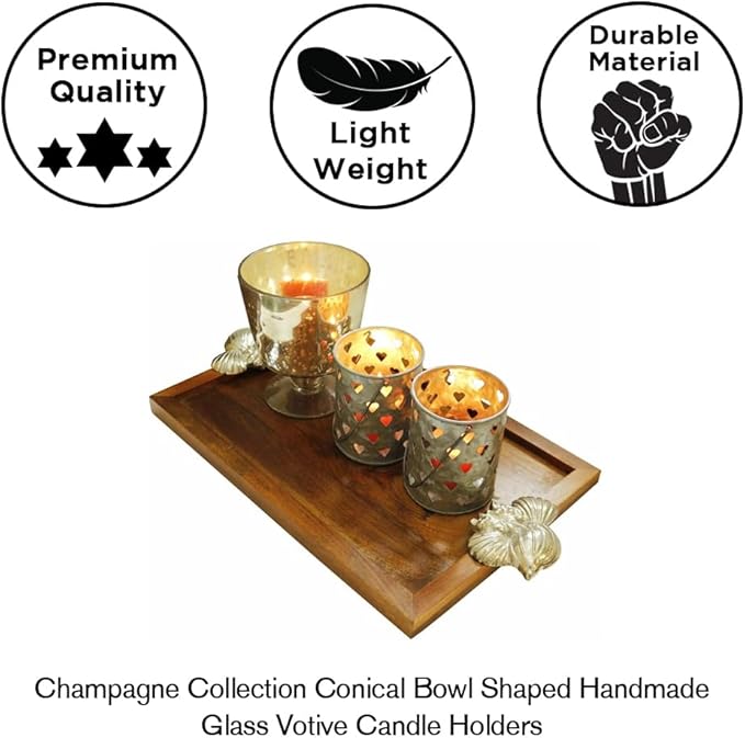 Champagne Collection Conical Bowl Shaped Handmade Glass Votive Candle Holders - Ideal for Weddings and Home D?cor (Set of 2)
