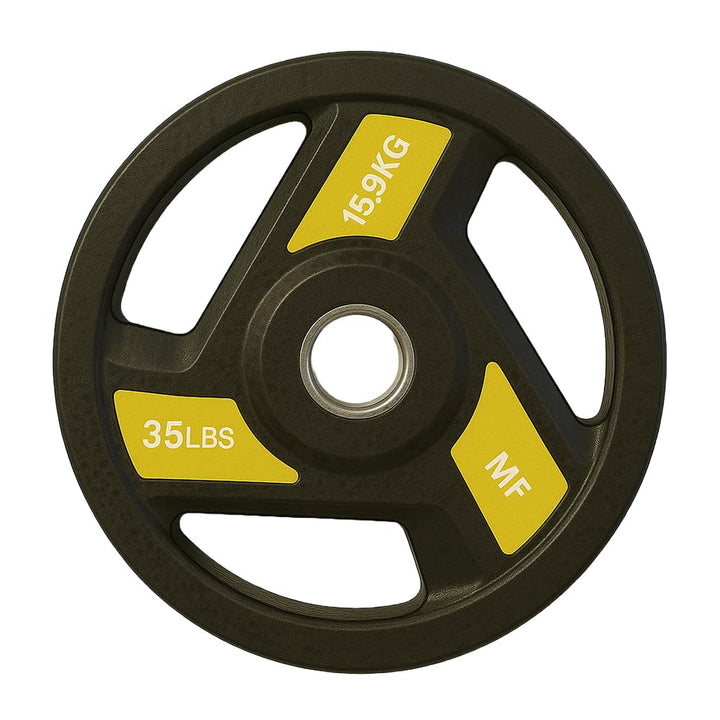 Tri-Grip Olympic Weight Plates Pairs, Rubber Coated Cast Iron Plates for Home Gym &amp; Fitness Workouts, 2-Inch Center Hole, Secure Grip, Durable &amp; Floor-Protective