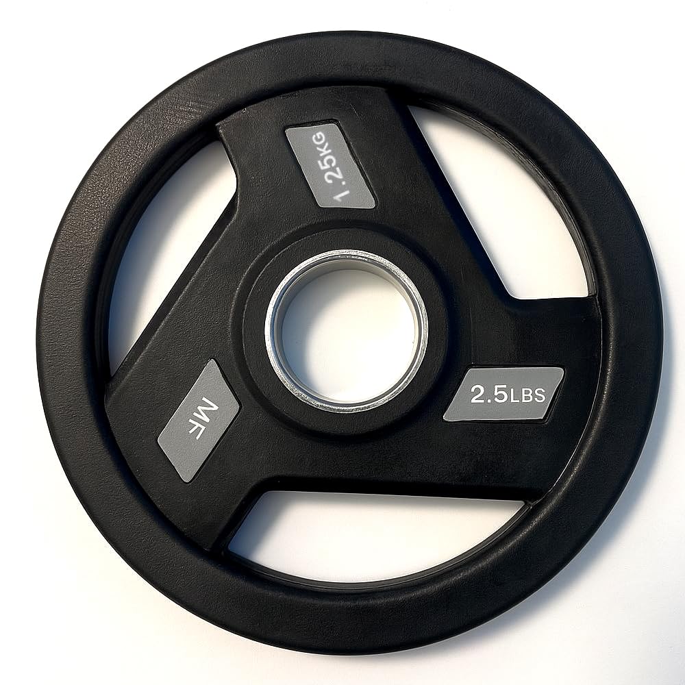 Tri-Grip Olympic Weight Plates Pairs, Rubber Coated Cast Iron Plates for Home Gym &amp; Fitness Workouts, 2-Inch Center Hole, Secure Grip, Durable &amp; Floor-Protective