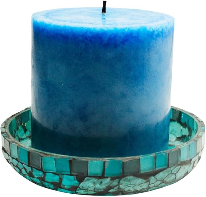 Blue Moon Glass Pillar Plate Holder Functional Table Decorations Centerpieces for Dining/Living Room-Best Wedding Gift Candle Stick Accent Decor (Set of 2)