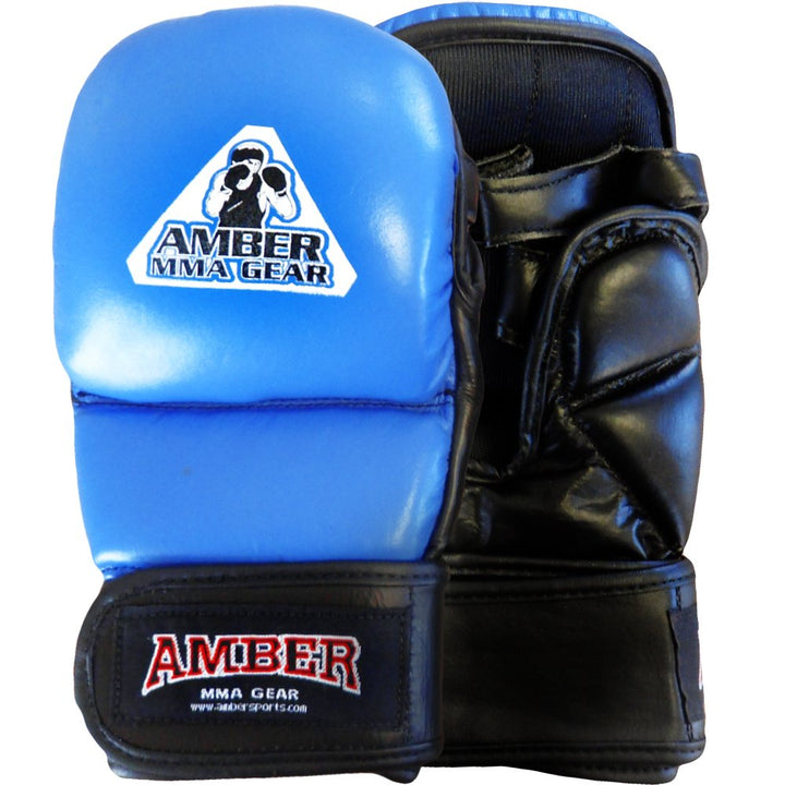 MMA Safety Training Gloves, Premium Leather, Shock Absorbing Foam, Adjustable Closure, Durable &amp; Comfortable for Sparring, Bag Work &amp; MMA Workouts, Blue, Small