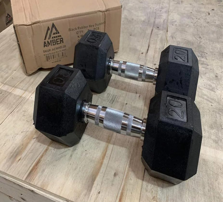 Amber Rubber Hex Dumbbell Weights