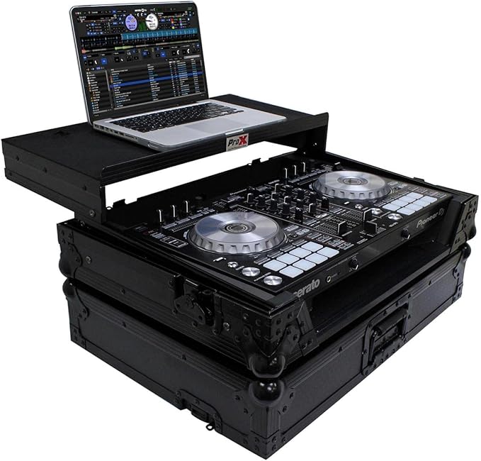 ProX Live Performance Gear XS-DDJSR2LTBL LED ATA Flight Case For Pioneer DDJ-SR2 DJ Controller with Laptop Shelf and LED - Black