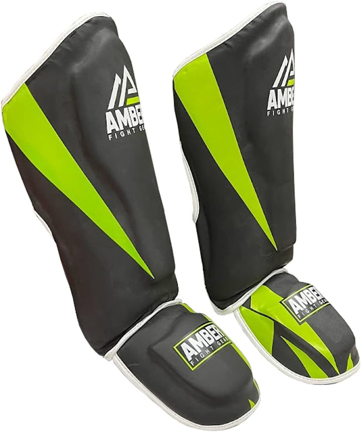 Pro Style Competition Muay Thai Shin Guards with Instep Protection for Kickboxing, MMA, and Combat Sports, Lightweight, Durable, and Adjustable
