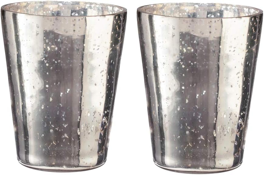 Champagne Collection Vase Style Handmade Glass Votive Candle Holders for Weddings and Home Decor (Set of 2), Small