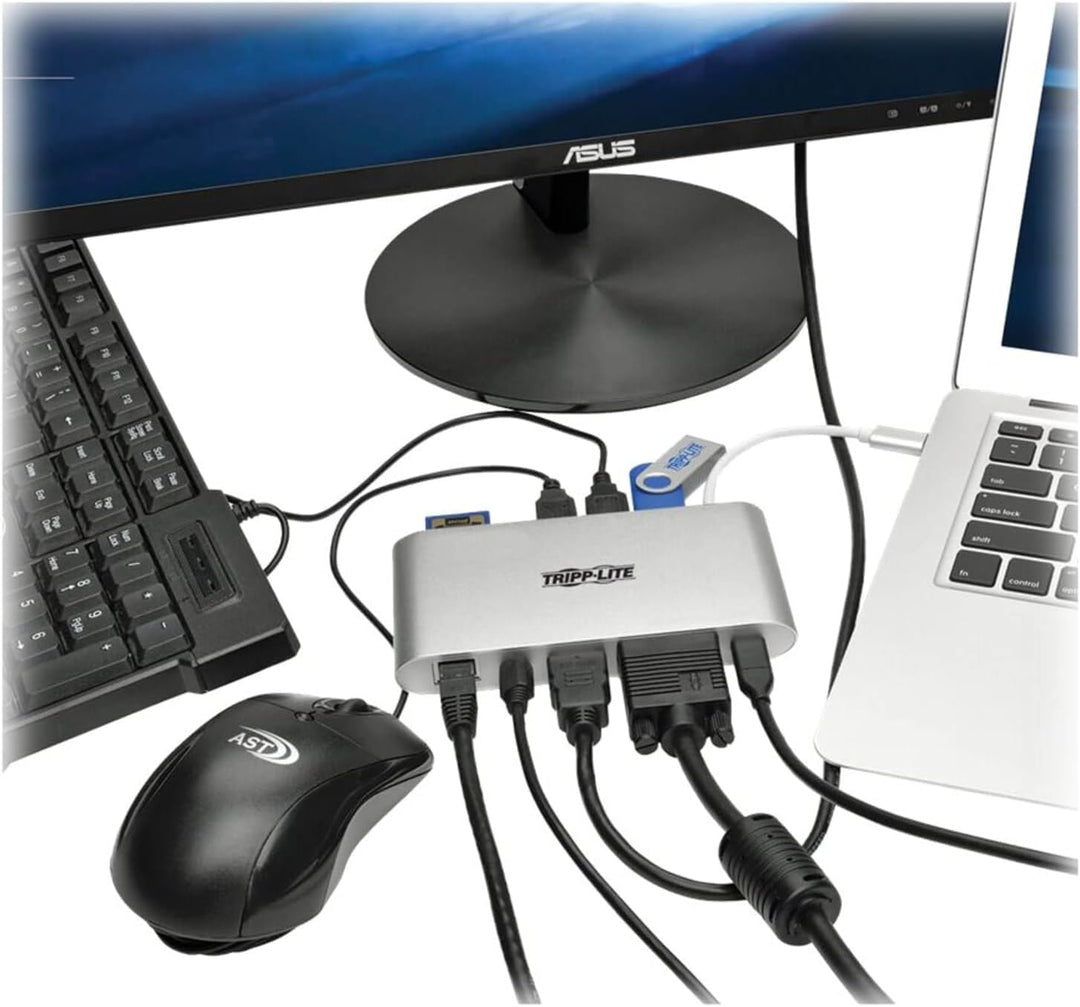 Tripp Lite USB 3.1 Gen 1 USB-C Docking Station w/ USB-A, HDMI, VGA, mDP, Gigabit Ethernet, Mem Card, 3.5mm &amp; USB-C PD Charging, USB C, USB Type C, USB Type-C (U442-DOCK1)
