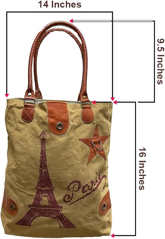 Amber Fight Gear Recycled Canvas Vintage Paris Streeter Bag Market Beach Travel Reusable Grocery Shopping Tote Bag Portable Storage Hand Bags 14?x16?