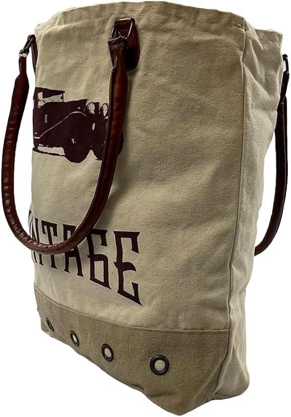 Amber Fight Gear Recycled Canvas Vintage Print Bag Market Beach Travel Reusable Grocery Shopping Tote Bag Portable Storage Hand Bags 14?x16?