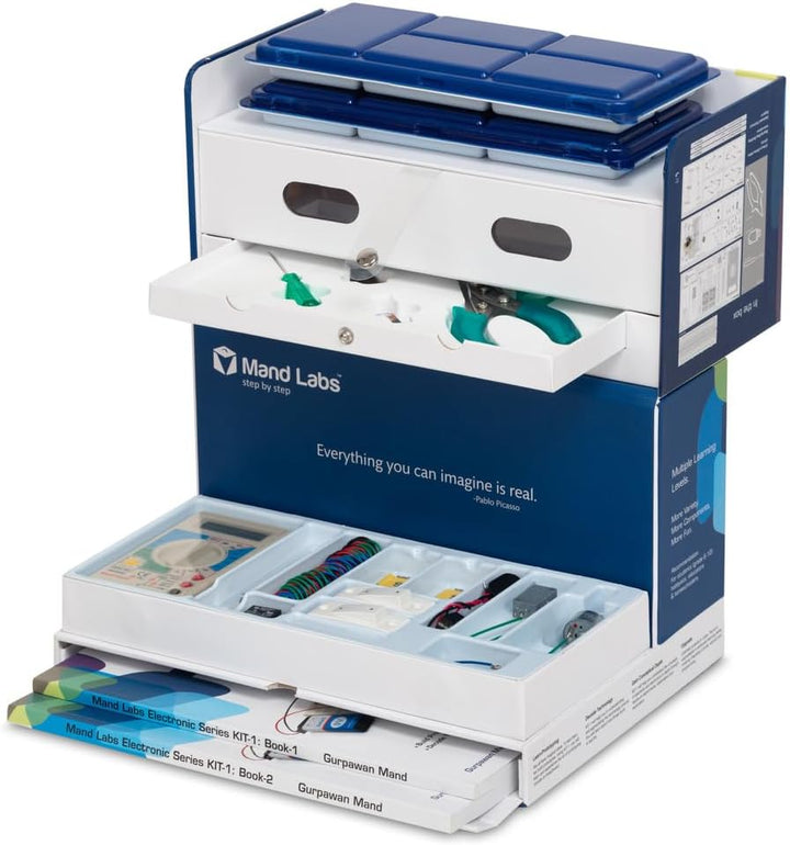 Mand Labs Electronic Series KIT-1 Premium Edition (Version 4) - STEM Kit with 60 Projects, 165 Components, Mini Breadboard, 2 Guide Books, 60 Videos, Workstation &amp; 3 Premium Projects