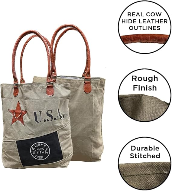 Amber Fight Gear Recycled Canvas New York Streeter Bag Market Beach Travel Reusable Grocery Shopping Tote Bag Portable Storage Hand Bags 14?x16?
