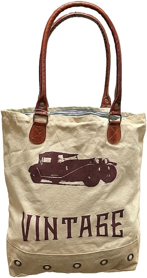 Amber Fight Gear Recycled Canvas Vintage Print Bag Market Beach Travel Reusable Grocery Shopping Tote Bag Portable Storage Hand Bags 14?x16?