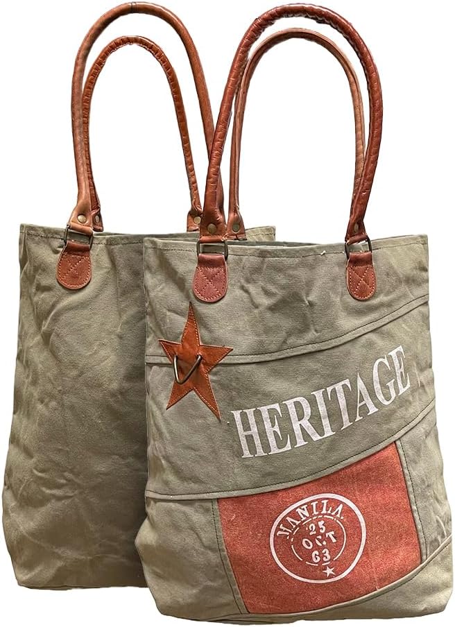 Amber Fight Gear Recycled Canvas Vintage Era Print Bag Market Beach Travel Reusable Grocery Shopping Tote Bag Portable Storage Hand Bags 14?x16?