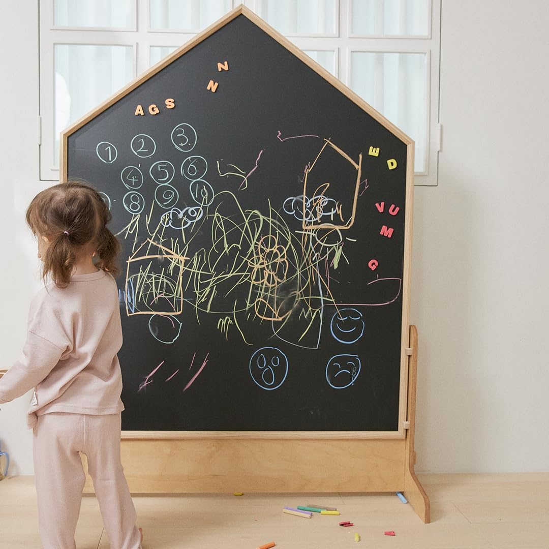 Comme Moi Double-Sided Drawing Board - Art Easel for Kids, Chalkboard &amp; Magnetic Whiteboard, Pizarras para Ni?os, (Natural Wood, Premium Birch), (Made in Korea), Ideal for Toddlers and Classroom Use