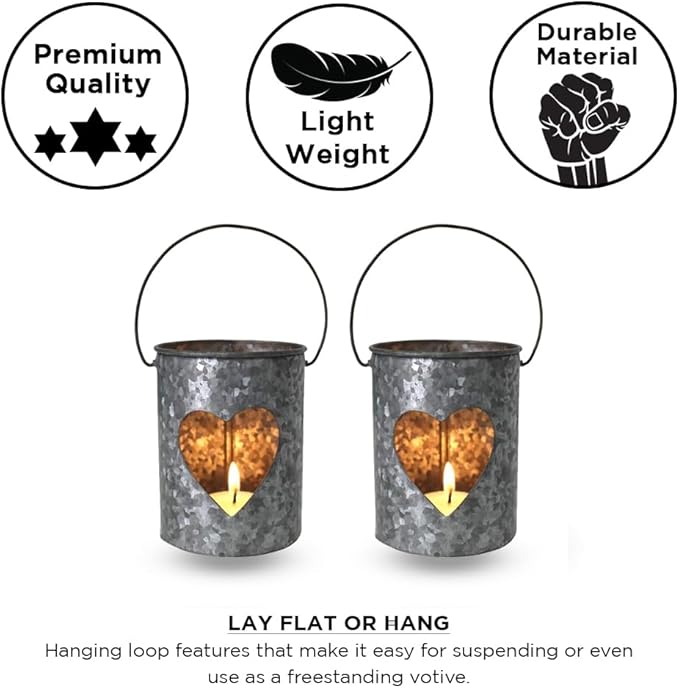 Heart Metal Votive Handmade Candle Holders-Decorations for Home, Table, Party Set of Two 4?X4?