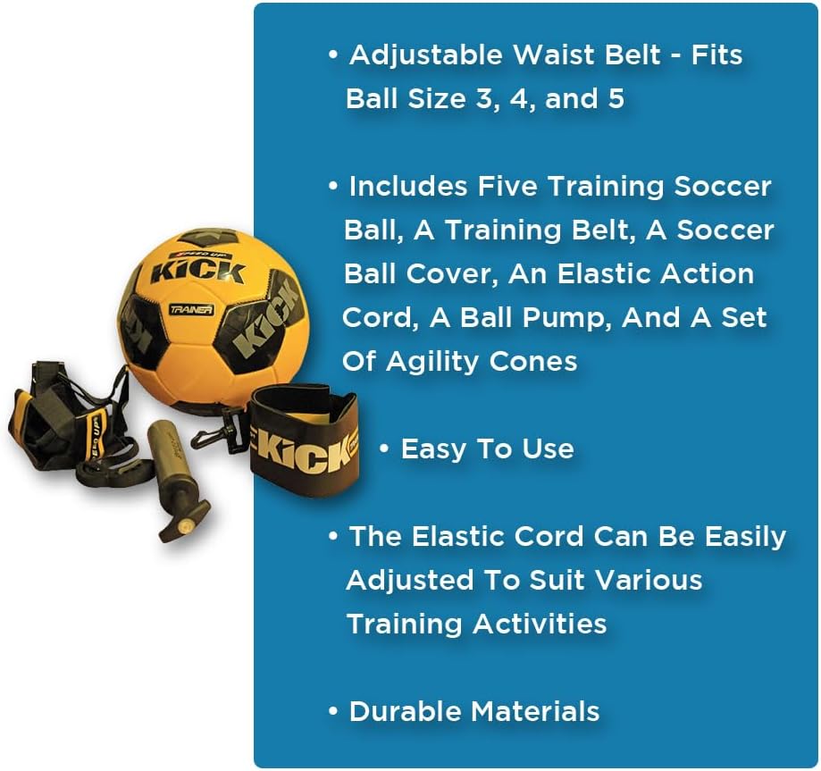 Amber Fight Gear Soccer Football Kick Throw Solo Trainer Practice Training Aide with Adjustable Waist Belt - Fits Ball Size 3, 4, and 5