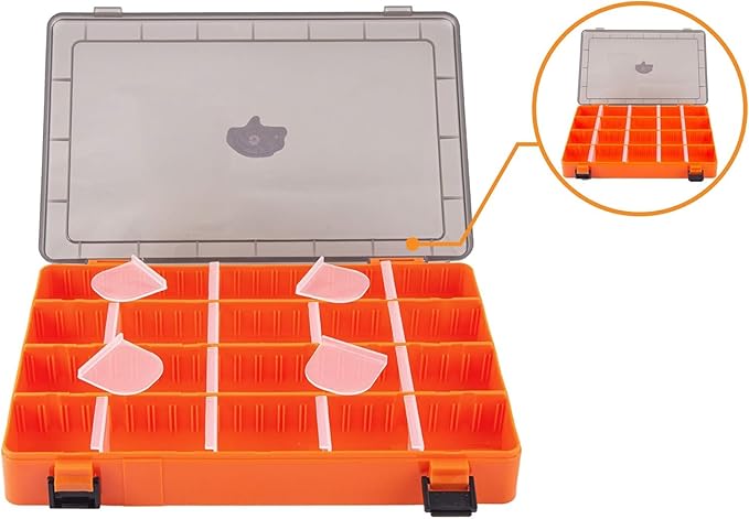 Amber Fight Gear Tackle Box Organizer with Adjustable Dividers, Waterproof Fishing Tackle Storage, Plastic Box Organizer Trays, Orange