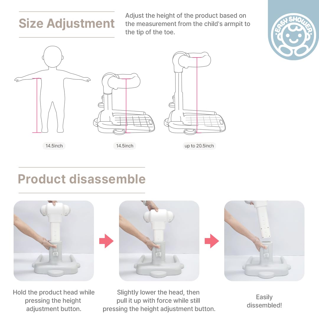 Easy Shower Adjustable Baby Shower Stand, Baby Standing Shower Support, Easy to Use Standing Baby Shower Support, Hug Tower Baby Shower Standing Support - Toddler Shower Stand for Ages 7-24 Months