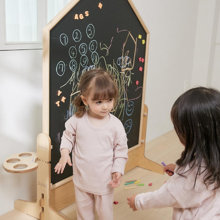 Comme Moi Double-Sided Drawing Board - Art Easel for Kids, Chalkboard &amp; Magnetic Whiteboard, Pizarras para Ni?os, (Natural Wood, Premium Birch), (Made in Korea), Ideal for Toddlers and Classroom Use
