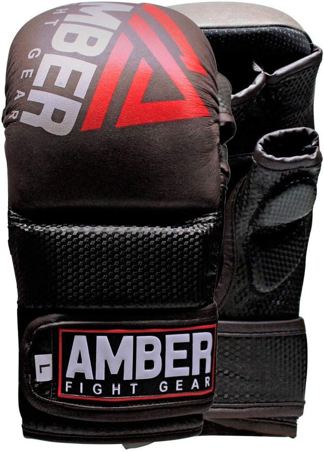 Contender Sparring MMA Gloves, Real Leather Hybrid Grappling Gloves for Martial Arts, Boxing, Combat Training, Open Palm, Padded Half Thumb, Shock-Absorbing Foam
