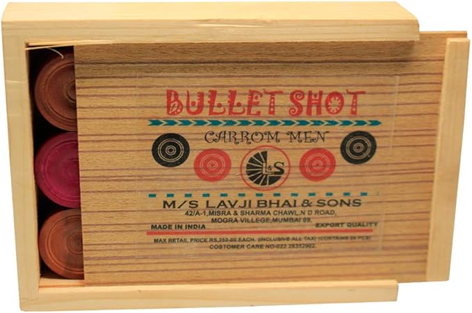 Bullet Shot Carrom Board Coins, Professional Wooden Carrom Coins Set (24 Pcs), Club &amp; Tournament-Grade Carrom Men, Durable Lightweight Wooden Checkers, Approved by International Carrom Federation