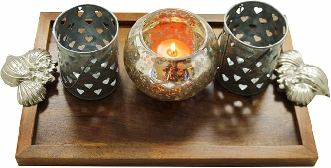 Champagne Collection Etched Diamond Shaped Handmade Glass Votive Candle Holders for Weddings and Home Decor (Set of 3), Large