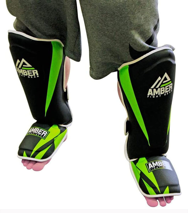 Pro Style Competition Muay Thai Shin Guards with Instep Protection for Kickboxing, MMA, and Combat Sports, Lightweight, Durable, and Adjustable