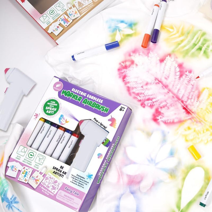 Electric Cordless Marker Airbrush Kit, Mermaid, Includes 1 Airbrush, 6 Jumbo Markers, 4 Plastic Stencils, USB Cable &amp; Instruction Sheet, Kids Arts &amp; Crafts Drawing Tool, Safe &amp; Easy to Use