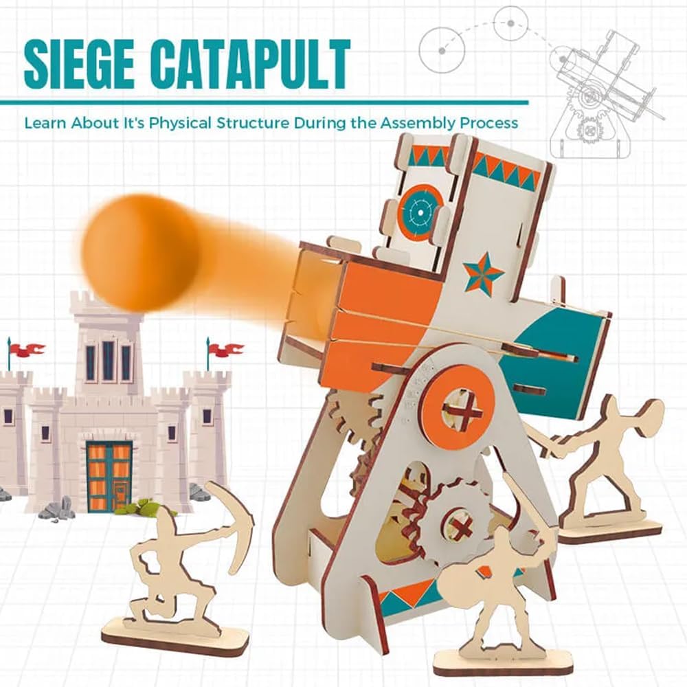 LIVEVIE Wooden Siege Catapult Kit for Kids ? STEM Learning Toy for Engineering, Simple Machines, Safe Interactive Assembly and Play