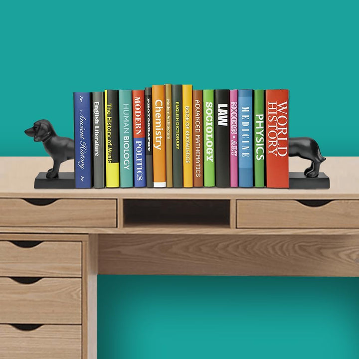 Dachshund Figure Decorative Bookends - Heavy Duty Non-Skid Antique Finish Bookend Set for Office, Library, Living Room - Unique Gift for Dog Lovers &amp; Book Organization