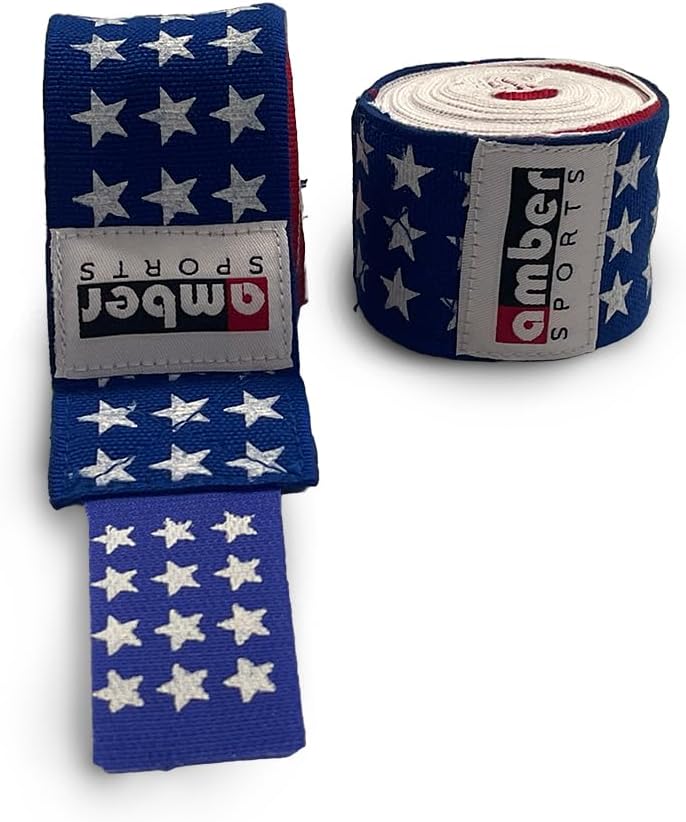 USA Flag Handwraps, 180 inch Breathable Polyester Boxing Wraps for MMA, Kickboxing, Muay Thai, Training, Wrist &amp; Knuckle Support, Machine Washable, Sold as a Pair