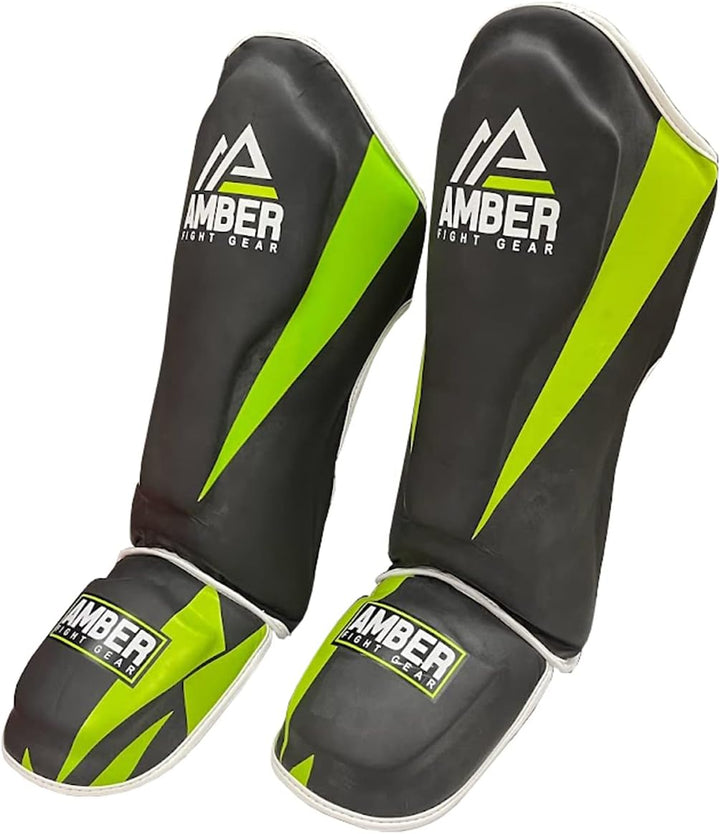 Pro Style Competition Muay Thai Shin Guards with Instep Protection for Kickboxing, MMA, and Combat Sports, Lightweight, Durable, and Adjustable