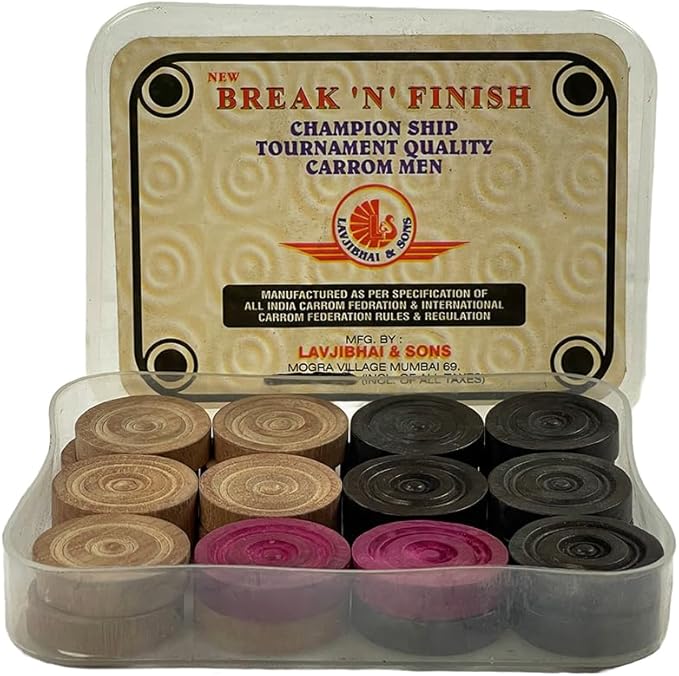 Professional Wooden Carrom Coin Set: International Federation Approved, Premium Quality Construction for Professional-Level Gameplay 24-Piece Set for Club Competitions and Home Entertainment