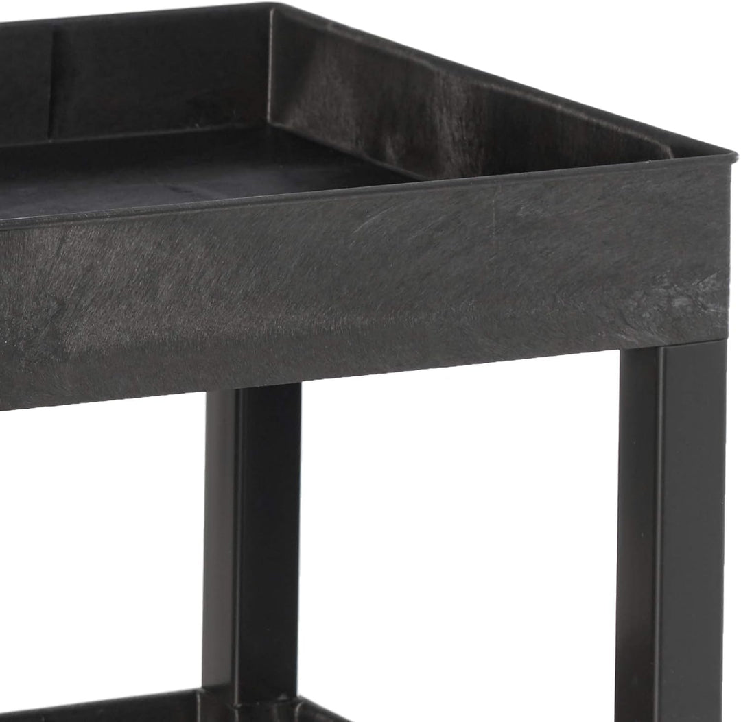 Mobile Multipurpose Utility Tub Cart with 3 Shelves, Ergonomic Handle &amp; Heavy-Duty Casters, Black ? Ideal for Warehouse, Garage, Shop, Office, &amp; Cafes ? 400 lbs Capacity, 32 x 18 Inches