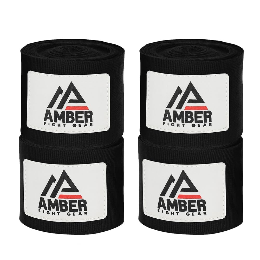 Amber Fight Gear Mexican Style 200 Inch Elastic Handwraps - Breathable, Durable, Machine Washable for MMA, Boxing, Kickboxing, Muay Thai (Set of 10 Pair, Black)