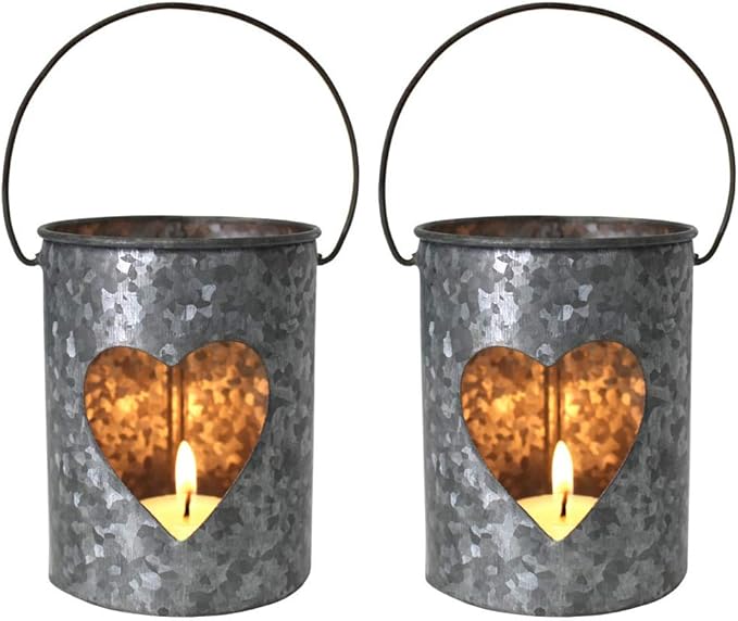 Amber Home Goods Heart Metal Votive Handmade Candle Holders-Decorations for Home, Table, Party Set of Two 4?X4?