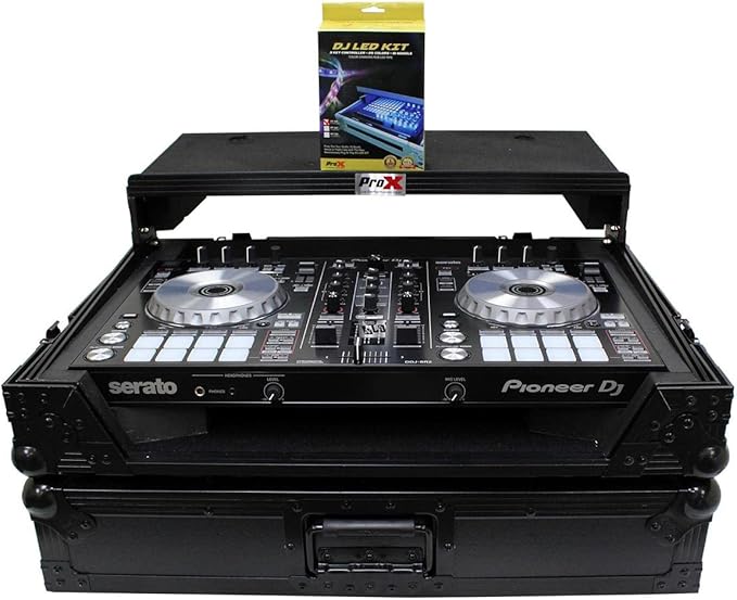 ProX Live Performance Gear XS-DDJSR2LTBL LED ATA Flight Case For Pioneer DDJ-SR2 DJ Controller with Laptop Shelf and LED - Black
