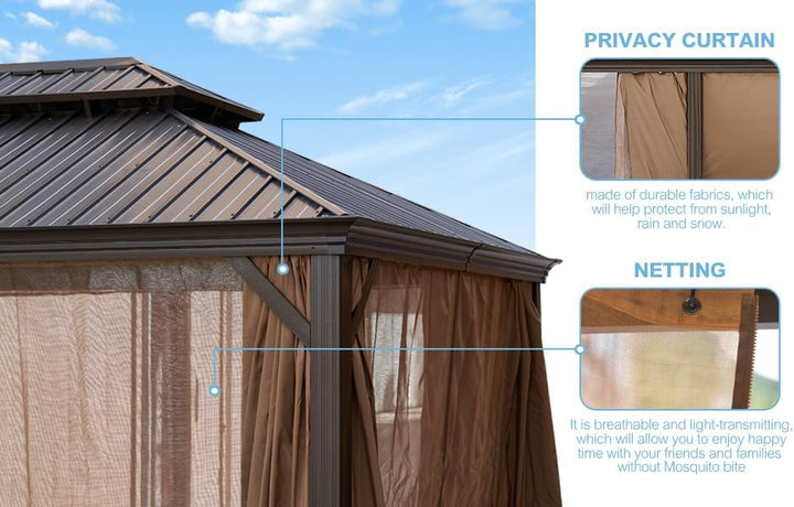 12x12FT patic Gazebo, alu Gazebo with Steel Canopy,Outdoor Permanent Hardtop Gazebo Canopy for Patio, Garden, Backyard