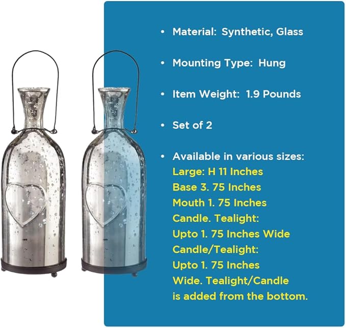 Champagne Collection Antique Silver Bottle Votive Candle Holders - Handmade Glass for Weddings and Elegant Home Decor (Set of 2)